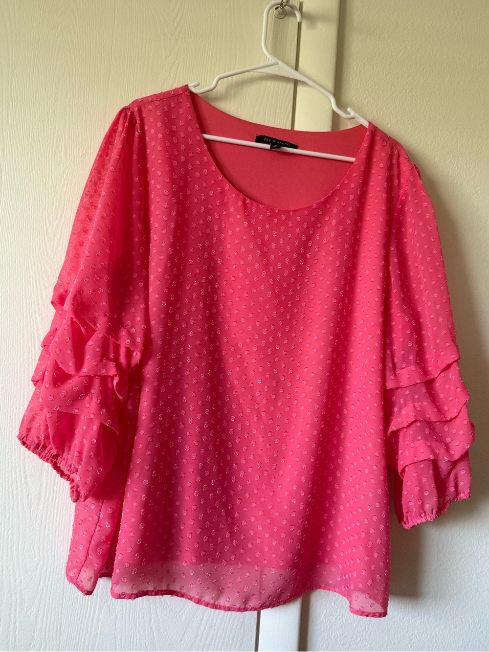 Zac & Rachel Coral Pink Swiss Dot Ruffle Sleeve Blouse XL